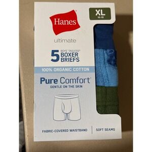 Hanes Ultimate Boys Boxer Briefs 5-Pack XL 16-18 Organic Cotton Blue Green